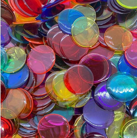 MR CHIPS Plastic Bingo Chips for Games 1000 Count - Transparent 7 Color Mixture Counting 3/4 Inch