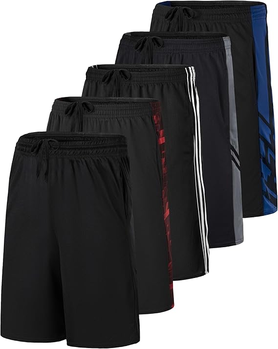 Real Essentials 5 Pack: Boys' Mesh Basketball Athletic Shorts with Pockets Teen Kids Youth Quick Dry Soccer Running Gym