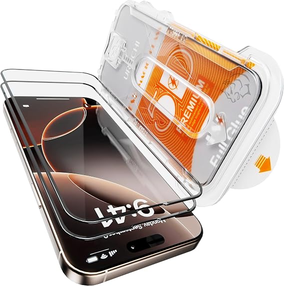 PREMIUM [Package of 2] Alignment Apparatus Compatible with URUCHI URUCHI iPhone 15 Pro and Extra Strong Screen Protective Glass Against Strokes That Leave Absolutely No Dust Under the Glass When Installing