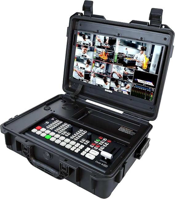 Osee GoStream Duet 8 ISO Kit All in One Pro Live Streaming Multi-Camera Video Switcher ISO Recorder Player Kit 4 HDMI&SDI in USB-C I/O with 14 Inch Monitor Built-in DC-to-Type C Cable NDI/SRT/RTMP