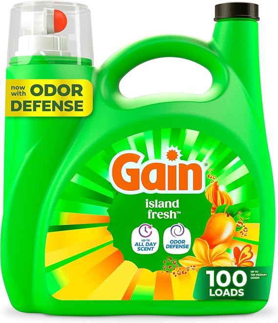 Gain Liquid Laundry Detergent, With Odor Defense, Island Fresh Scent, Laundry Soap For HE Washing Machines, 132 fl oz, 100 Loads (Packaging May Vary)