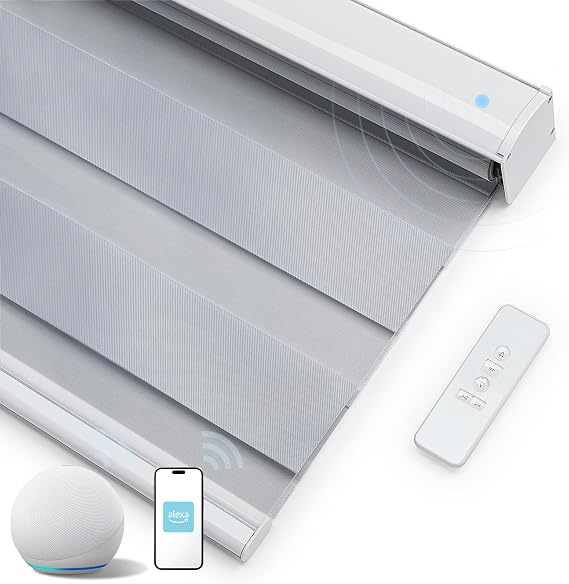 Motorized Zebra Blinds for Windows, Smart Windows Blinds with Remote Control,Light Filtering Smart Blinds Compatible with Alexa Google Home(Grey, 20" W x 72" H)