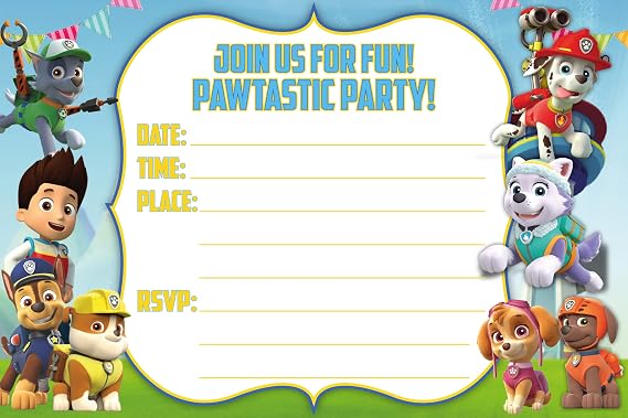 Set of 40 Power Dog Themed Happy Birthday Invitation Cards Lightweight (240g), Postcard Style Invites for the Perfect Party Pack