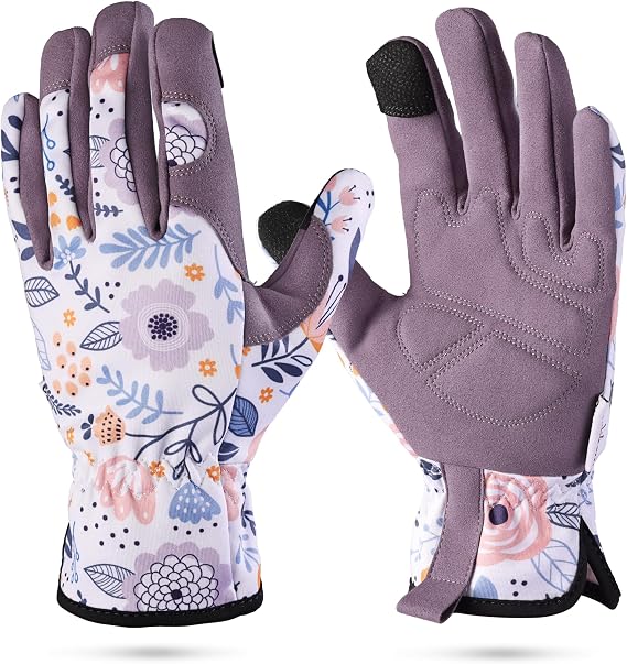WORKPRO Floral Garden Gloves for Women, Gardening Gloves for Women/Ladies | Printed Breathable Working Gloves, Touchscreen Design, No-Slip Palm Grip, for Weeding, Planting, Raking and Pruning