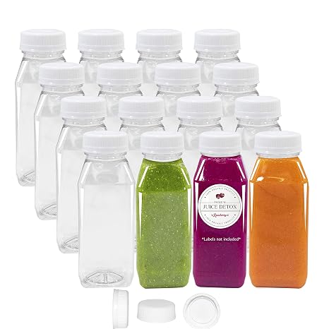 Pack of 48 Empty PET Plastic Juice Bottles - 8 oz Reusable Clear Disposable Milk Bulk Containers with White Tamper Evident Caps