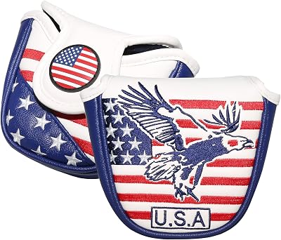 Golf Putter Cover, Golf Club Head Covers Mallet Putter Headcover Synthetic Leather Golf Blade Putter Cover with Magnetic Closure & America USA Style for Golf Putter Covers for Blade Putter Covers