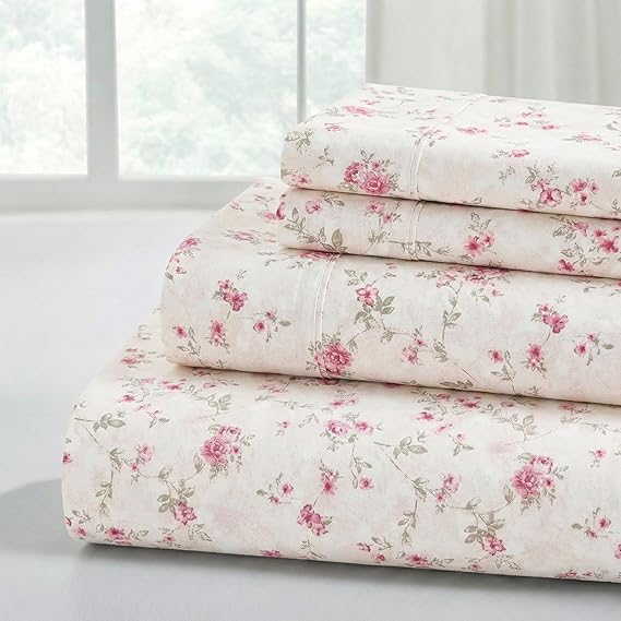 Modern Threads Printed 4 Piece Extra Soft Bed Sheets and Pillowcase Set, Cashmere Rose Queen to Bed with Deep Pockets Up to 40.64cm