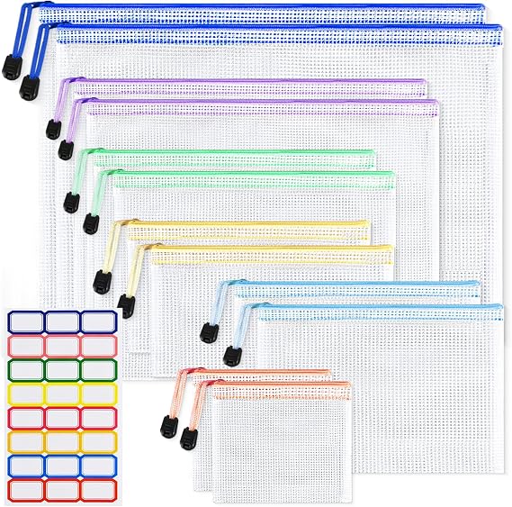 12PCS Mesh Zipper Pouch Bags: 6 Size Clear Zipper Pouches for Classroom
