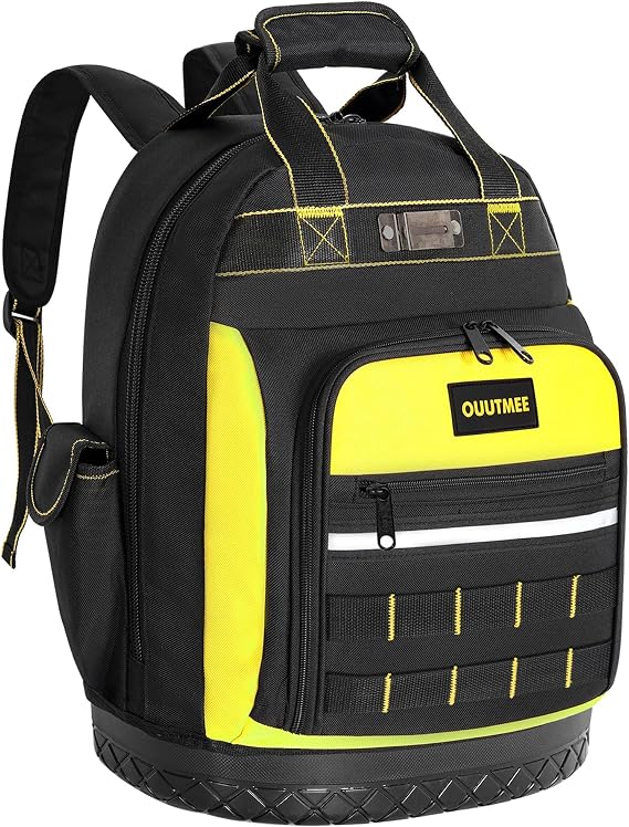 Tool Backpack, Electrician Backpack with Multi-Use Pockets, Heavy Duty Tool Bag with ABS Reinforced Base, Water-Resistant Tool Bag for Electricians & Construction(Yellow)