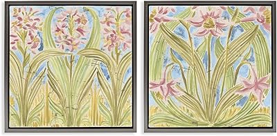 Stupell Industries Floral Palau Tiles 2 Piece Gray Framed Floater Canvas Set design by June Erica Vess, 18 x 18