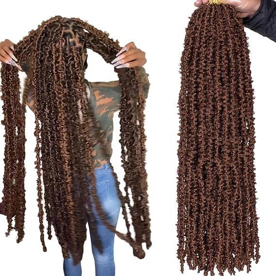 ZRQ Butterfly Locs Crochet Hair 6 Packs 30 Inch Long Crochet Hair Pre Looped Brown Butterfly Locs Crochet Braids Hair Extension Most Natural Pre-twisted #30