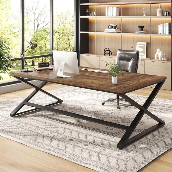 IBF Computer Desk Gaming Home Office Table Large Desks 200cm Rustic Brown