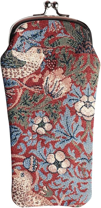 Signare Tapestry Glasses Case for Women Eyeglass Pouch With Red Floral William Morris Strawberry Thief Design (GPCH-STRD)