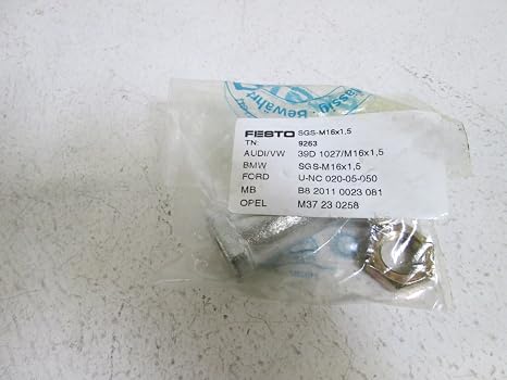 FESTO SGS-M16X1,5 (9263), Brass Outer Ring Material, Corrosion Resistance Class 1 - Low Corrosion Stress, Galvanized Steel HOUSING, M16X1.5 Size, Piston Rod Attachment, Rod Eye