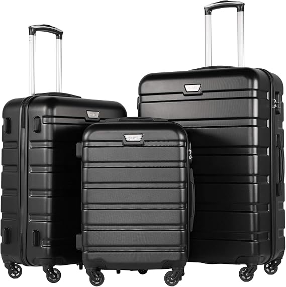 Coolife 3 Piece Luggage Set Hardshell Suitcases with TSA Lock,Black | 360 Spinner Wheels;YKK Zippers;Space-Saving Nested Design;Ergonomic Telescoping Handle
