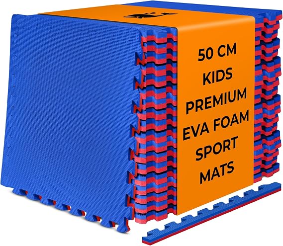 20 mm EVA Foam Interlocking Floor Exercise Mat | 50x50 cm Non-Slip Thick Foam Mats | Reversible Gym Flooring for Sports, Martial Arts, Home Gym, Outdoor Use