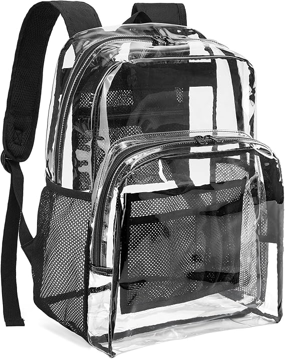 YGR Clear Backpack Heavy Duty PVC Transparent Backpack See Through Large Capacity Multiple Pockets Bookbag for Concert Work Security Travel Festival Black