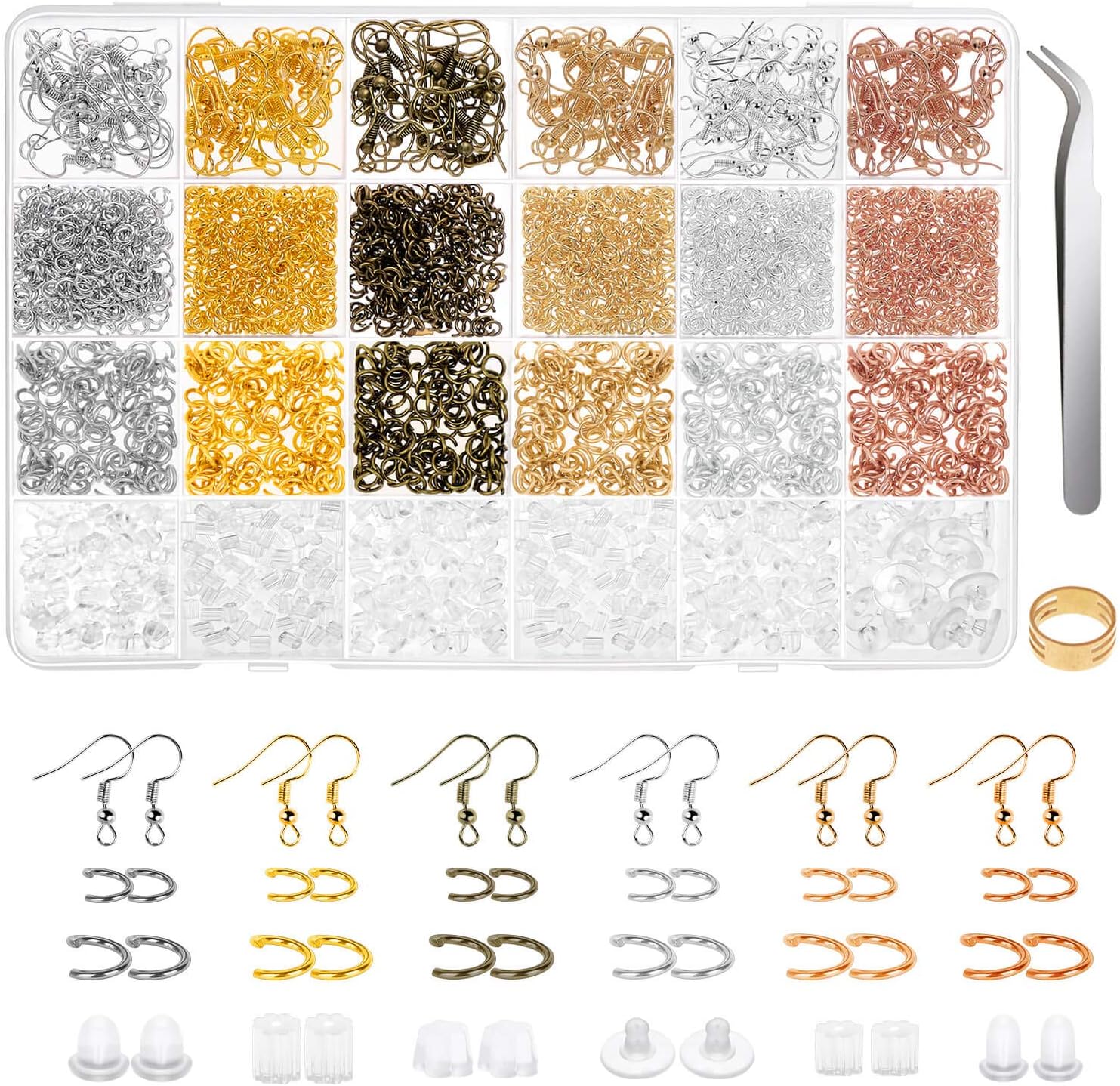Earring Hooks, Anezus 1900Pcs Earring Making Supplies Kit with Fish Hook Earrings, Earring Backs, Jump Rings for Jewelry Making and Earring Repair Assorted Colors