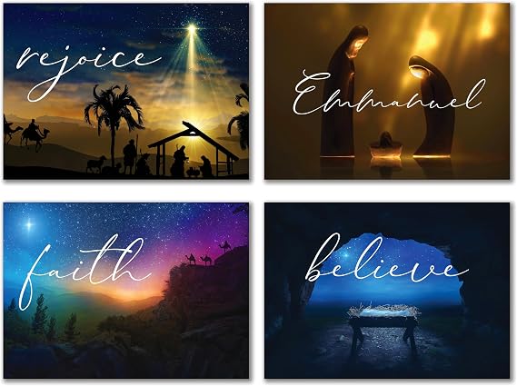 JBH Creations Simply Faithful Religious Christmas Cards with Bible Verses - Pack of 24