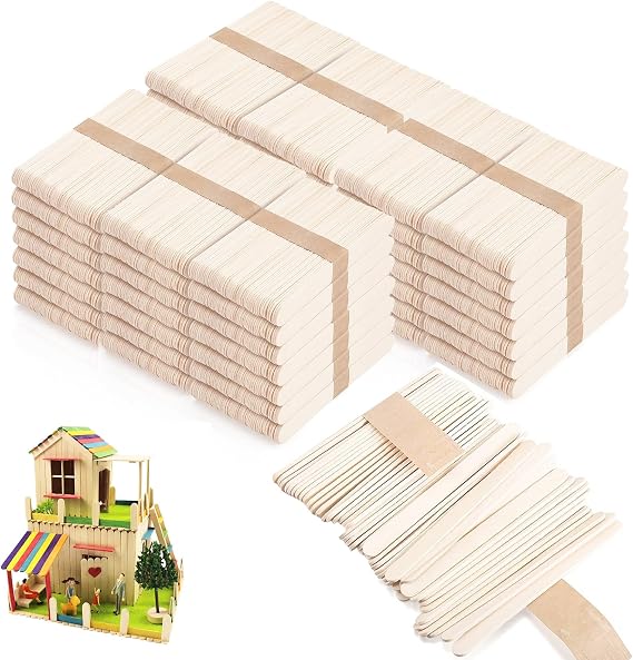 2500Pcs Wooden Popsicle Sticks for Crafts, 4.5" Wide Wooden Craft Sticks, Lollipop Sticks for Creative Designs, Home Art Projects, DIY Wood Crafts, Hair Removal and Waxing Supplies, Ice Pop Sticks