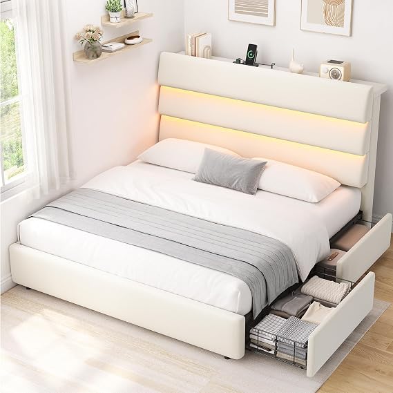Jocoevol Full Size Velvet Bed Frame with Headboard & 2 Storage Drawers
