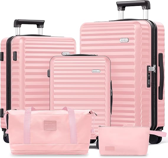 SHOWKOO 5pcs Luggage Set, 100% PC Durable Hardshell Suitcase