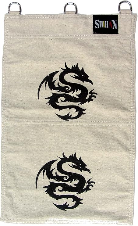 Kung Fu Wing Chun Canvas Wall Striking Bag 2 Section 'HEI-DRAGON' Natural - SHIHAN, New Design With Zipper Protection , Iron Palm. Makiwara Hand Training Sand Wall bag