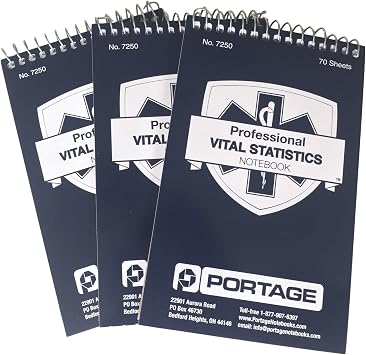 EMT/First Responders Vital Statistics Notebook 6 x 3.75 Medical Notebook for Vital Signs and Additional Patient Information 210 Sheets (3 Pack)