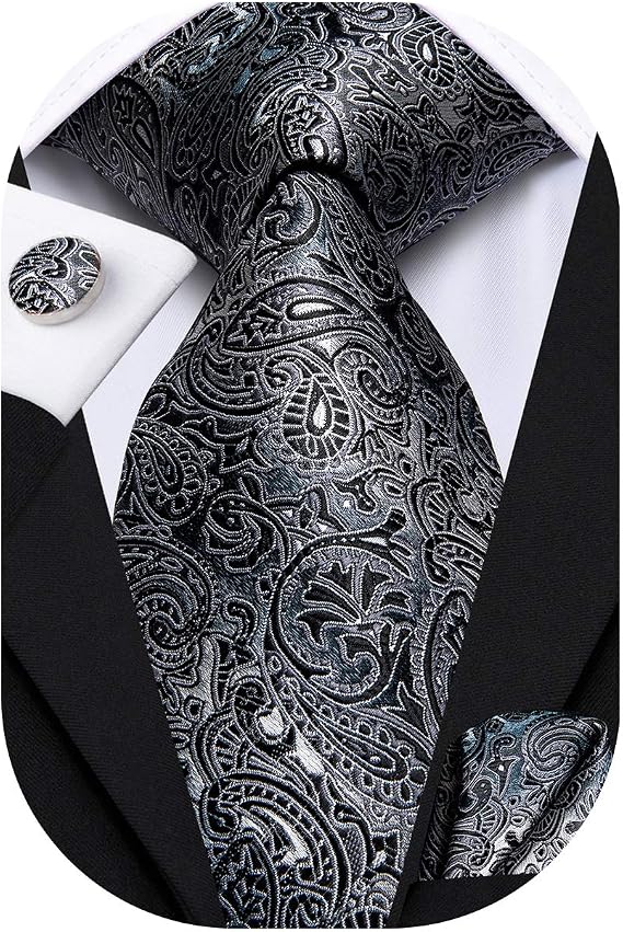 Hi-Tie Silk Ties for Men Plaid Paisley Striped Necktie Pocket Square Cufflinks Set Formal Business