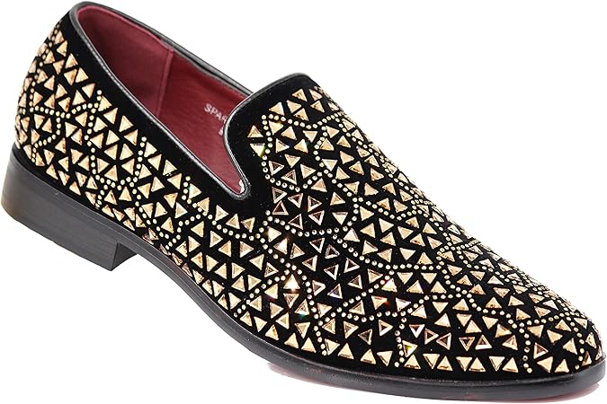 SPK27 Men's Rhinestone Sparkling Suede Dress Shoes Loafer Classic Designer Moccasins