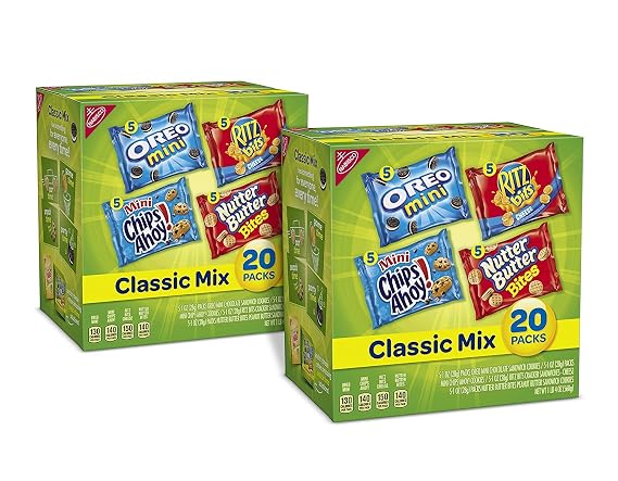 Nabisco Classic Mix Cookies & Crackers Variety Pack, OREO Mini, CHIPS AHOY! Mini, Nutter Butter Bites, RITZ Bits Cheese, 40 - 1 oz Snack Packs (2 Boxes)