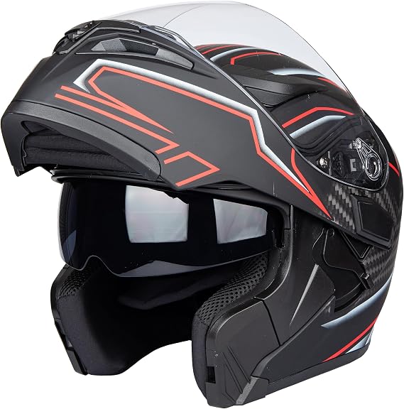 Flip-Up Motorcycle Helmet Dual Visor Sun Shield Flip up Modular Motocross DOT Approved Helmets (Large, IMT)