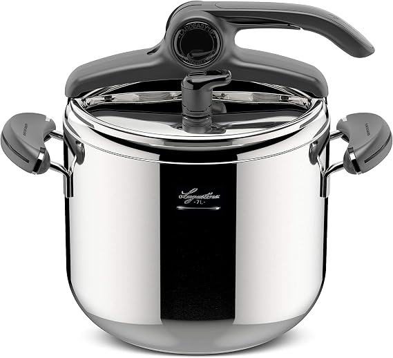 Lagostina Mia Lagoeasy'UP 7 l Schnellkochtopf aus Edelstahl 18/10 Ø 22 cm Dampfkochtopf für Induktion und Gas Vereinfachtes Öffnen des Deckels mit 3-lagigem Irradial-Plus-Boden Spülmaschinenfest