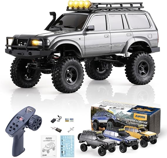 FMS 1/18 FCX18S Toyota Land Cruiser LC80 S Officially Licensed RC Crawler, 4WD RC Rock Truck, 2.4Ghz with 900mAh Battery&LED Lights, Hobby Grade Off-Road RC Truck, Remote Control Car for Adults Grey