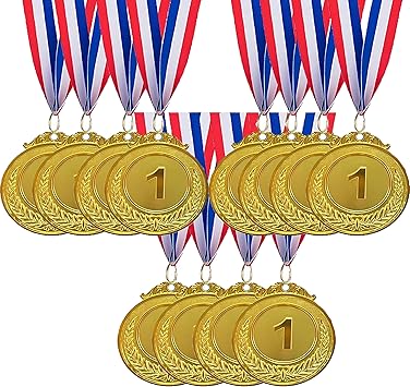 12 Pack Gold 1st Place Award Medals,Olympic Style Winner Sports Medal for Kids and Adults, Prizes for Competitions Ceremonies Events and Celebrations,2 Inch