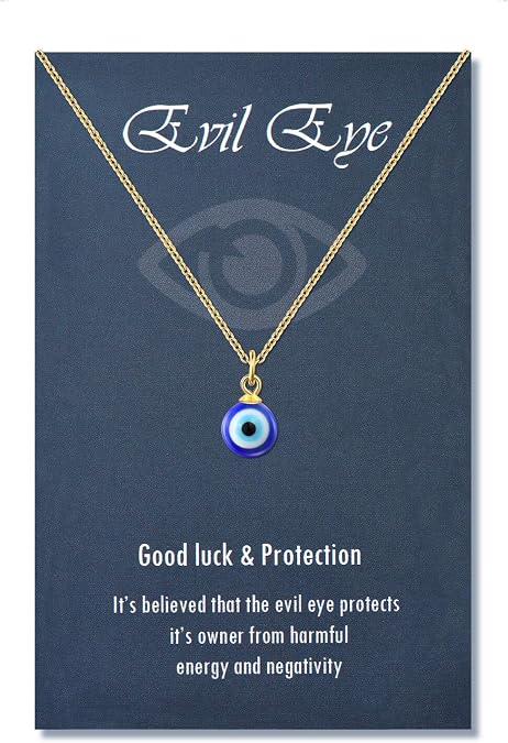 PPJew Evil Eye Necklace Chain Blue Eyes Amulet Pendant Necklace Ojo Turco Kabbalah Protection Adjustable Delicate Jewelry Gift for Women(Silver/Gold)