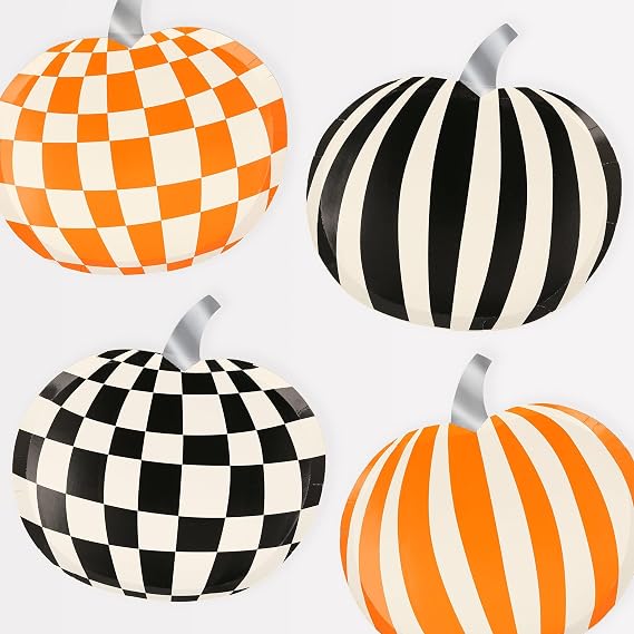Meri Meri - Mod Pattern Pumpkin Plates - Modern Balkabağı Tabaklar (8'li)