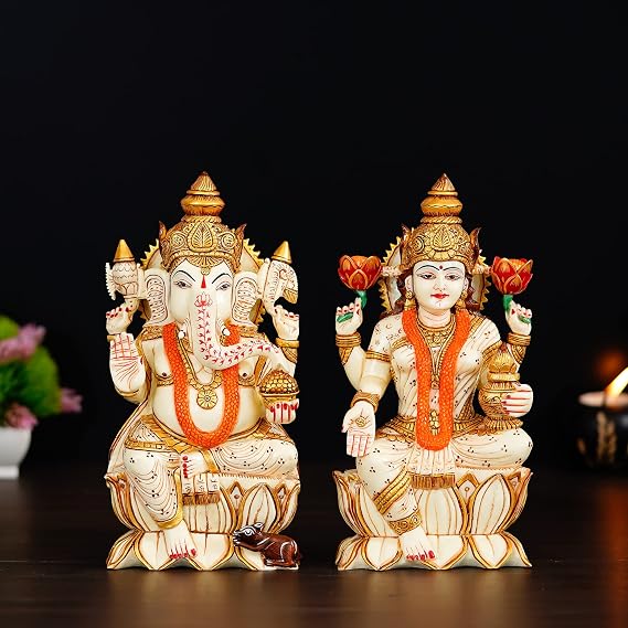 Large Pair of Lakshmi Ganesh Statue Laxmi Ganesh murti for Diwali pujan Laxmi Ganesha Idols Sculpture