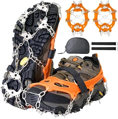 Crampons for Shoes, 24 Spikes Ice Cleats for Shoes and Boots, Anti Slip Traction Ice Spikes Crampons Snow Grip with 201 Stainless Steel for Men Women Hiking, Walking, Climbing, Jogging, Fishing