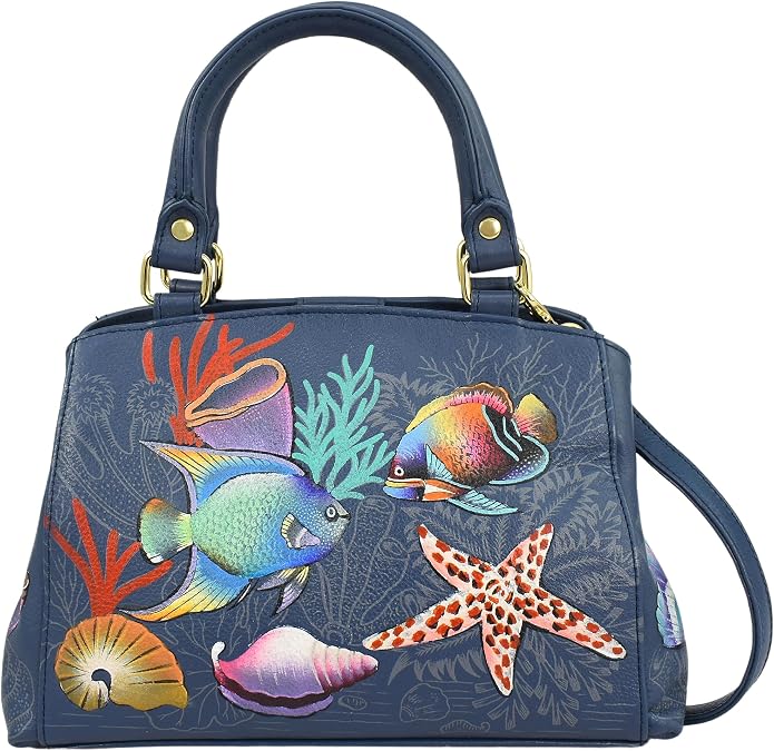 Anuschka Womens Original Genuine Leather Hand-Painted Small Multicompartment Satchel