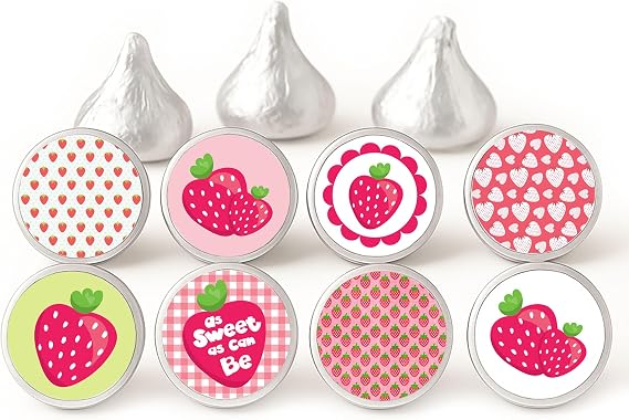 Strawberry Stickers for Hershey's Kisses, Berry Party Favors, Set of 240 | Birthday & Baby Shower, Candy Buffet Decor, Chocolate Stickers, Sweet Table Decor, Party Favor Labels, Summer Fruit Party