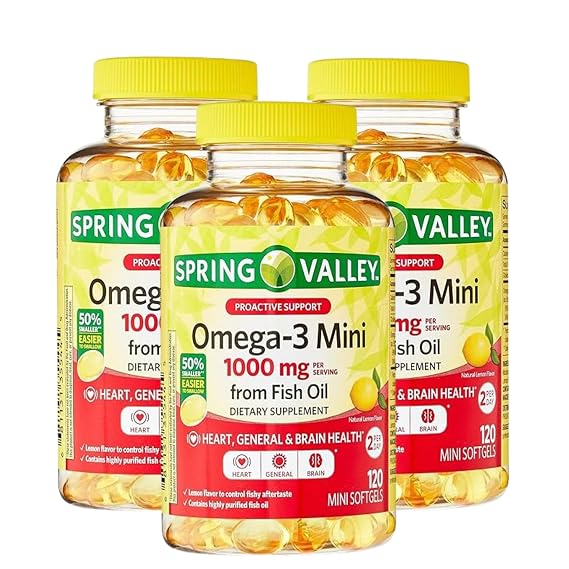Omega-3 Mini Fish Oil 120 Mini Softgels, Easy-to-Swallow Omega 3 Fatty Acid Supplements with EPA & DHA, Burpless Fish Oil Omega 3, Lemon Flavor Omega 3 Supplement for Women & Men (Pack of 3)