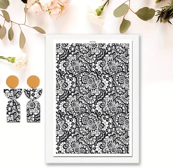 10 Pack Floral Clay Transfer Paper for DIY Arts Crafts, Black & White Lace Flowers Design Magic Water Polymer Clay Transfer Paper for Polymer Clay Earrings Jewelry Making Supplies 5.82X3.93 inch