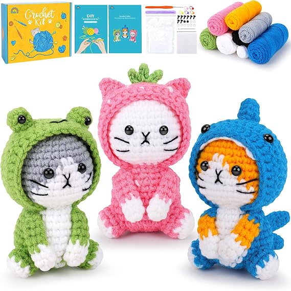 Fortuning's JDS Crochet Kit for Beginners, 3 PCS Crochet Animal Kits