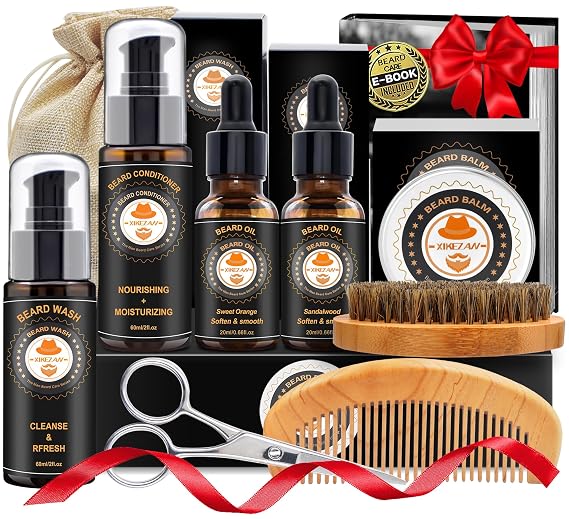 XIKEZAN Beard Kit Gifts for Men Grooming/Care-Soften,Soothe Beard GoodScent | Mens Gift Set Birthday Valentines Fathers Easter Basket Gifts for Men Him Dad Husband Boyfriend Christmas Stocking Stuffers
