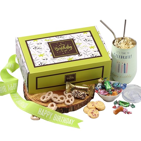 Broadway Basketeers Birthday Gift Box with 16 oz Mug Gourmet Sweets & Chocolate Gift Box with Assorted Cookies & Candy Treats - Birthday Gift Baskets for Men, Women, Mom, Friends, Him or Her