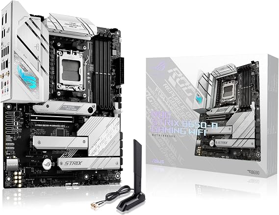 ASUS ROG Strix B650-A Gaming WiFi AMD B650 AM5 RyzenTM Desktop 9000 8000 & 7000 ATX motherboard, 12 + 2 power stages, DDR5, 3x M.2 slot, PCIe 4.0, 2.5G LAN, WiFi 6E, USB 3.2 Gen 2x2 Type-C, Aura Sync | Type-C, and immersive audio with ALC4080 and DTS Sound, ROG Strix Gaming WiFi AMD RyzenTM Desktop 9000 8000 &, WiFi 6E