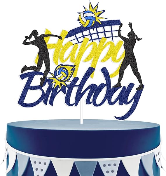 Volleyball Happy Birthday Cake Topper - Girls Beach Volleyball Player Cake Decor - Adult Female Sports-Themed Birthday Party Decorations Supplies