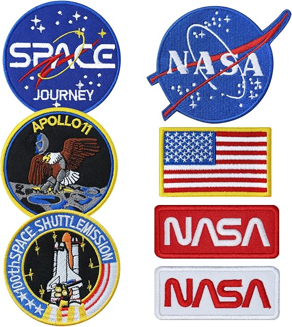 7pcs NASA Patch, Iron On Patches Space Badge Sew On Space Shuttle Embroidered and US Flag Patches for Jackets Backpacks Caps Hats Bags Clothing