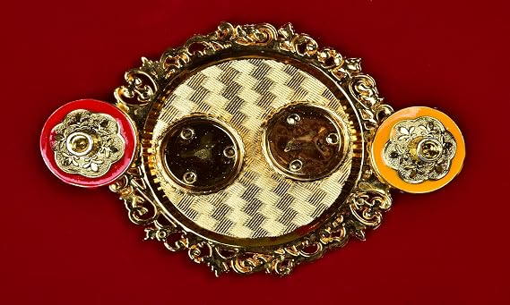 Golden Decorative Designer Roli Chawal/Rice Holder, Kumkum Haldi Holder Rakhi Pooja Thali Indian Festival Diwali Pujan Mandir Tika Roli Plate (Round Shape)